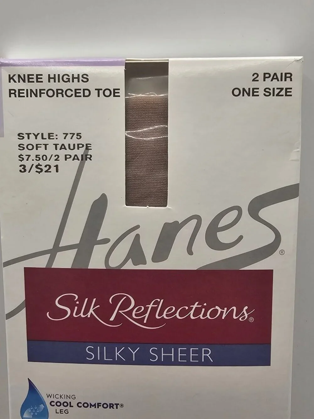 Hanes‎ Silk Reflections Silky Sheer Knee Highs Reinforced Toe Soft Taupe 2 Pairs